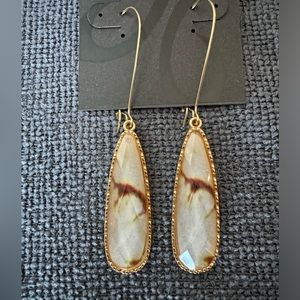 Gorgeous 3 inch Drop Earrings With Swirls of Brown and a Little Light Green